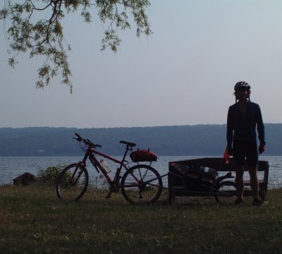 pre-selfie. Early morning self-portait at Cayuga Lake, look east.